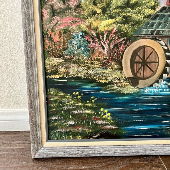 Vintage Framed Landscape Painting With Water mill 19/23 Inches - Picture 5 of 10